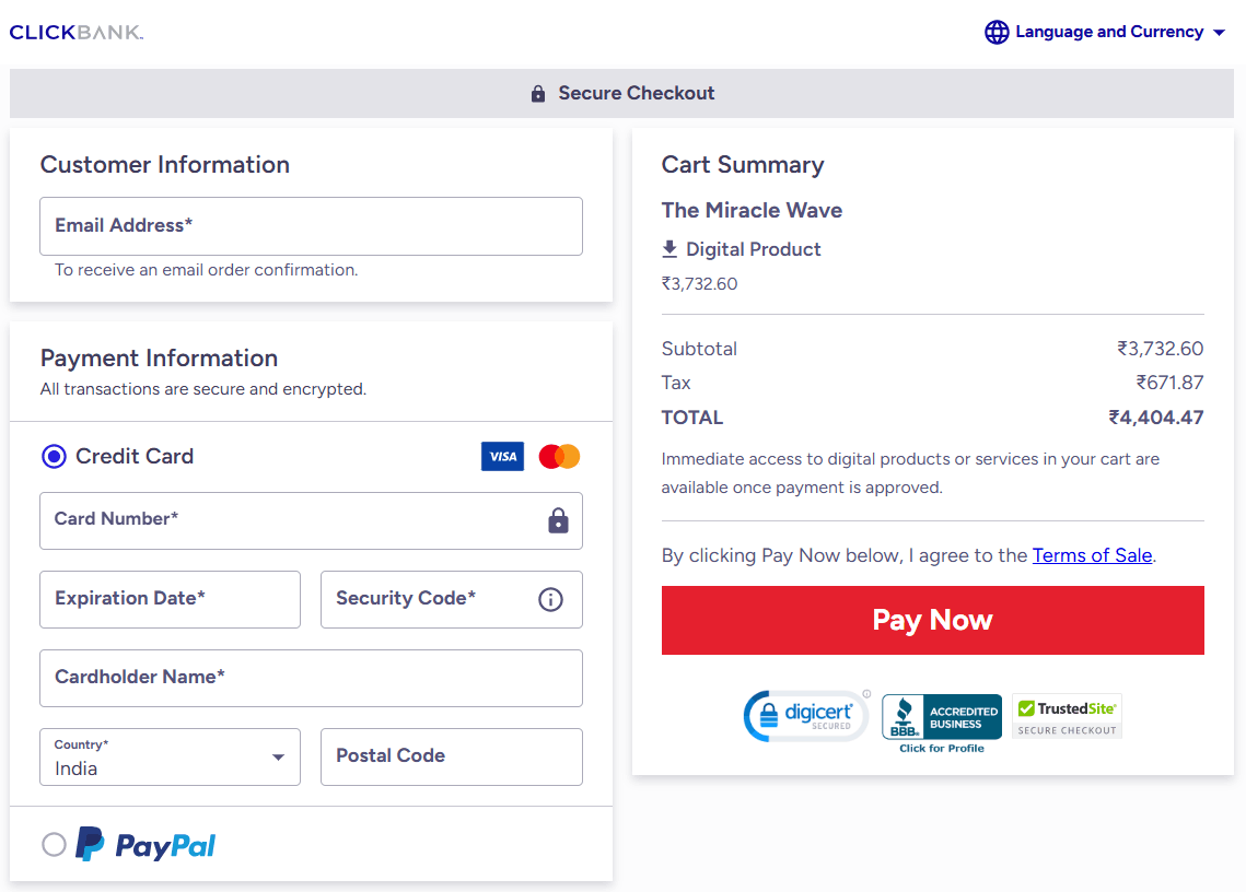 The Miracle Wave order page